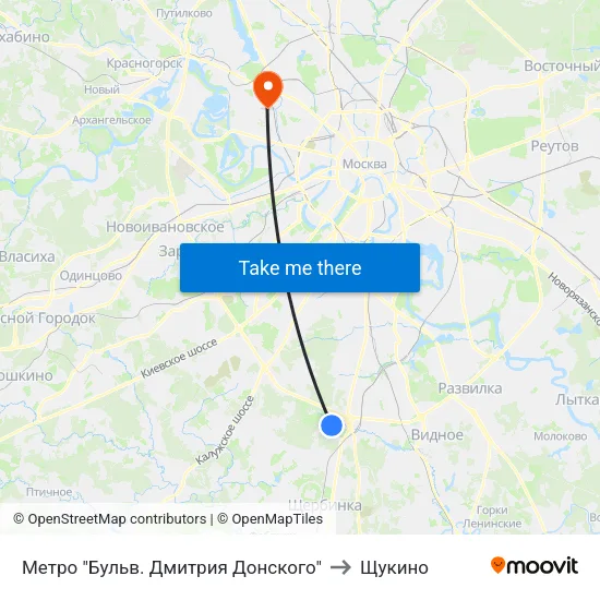 Метро "Бульв. Дмитрия Донского" to Щукино map
