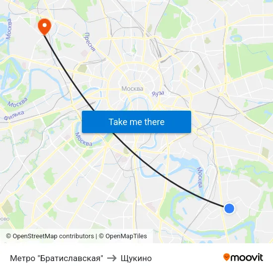 Метро "Братиславская" to Щукино map