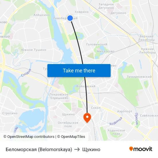 Беломорская (Belomorskaya) to Щукино map