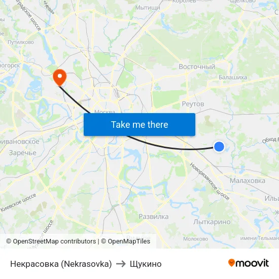 Некрасовка (Nekrasovka) to Щукино map