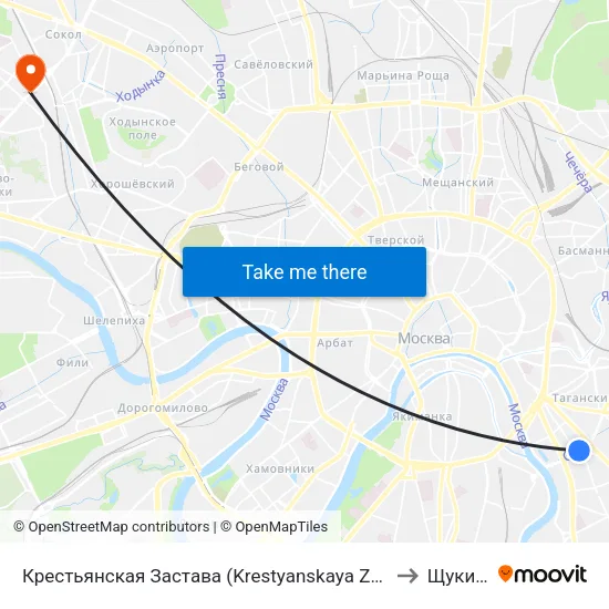 Крестьянская Застава (Krestyanskaya Zastava) to Щукино map