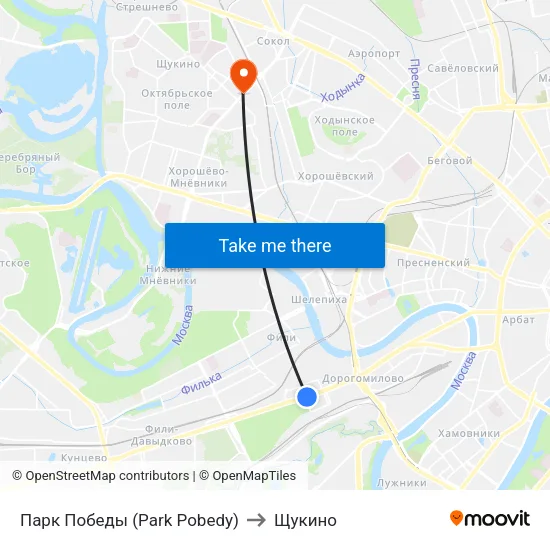 Парк Победы (Park Pobedy) to Щукино map