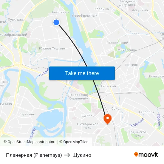 Планерная (Planernaya) to Щукино map