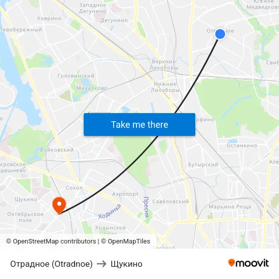 Отрадное (Otradnoe) to Щукино map