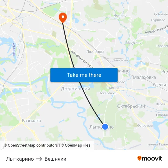 Лыткарино to Вешняки map