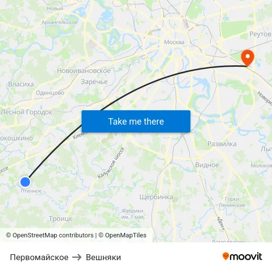 Первомайское to Вешняки map