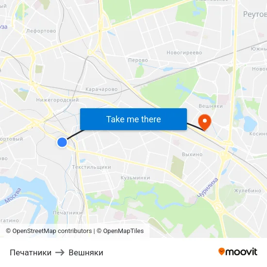 Печатники to Вешняки map