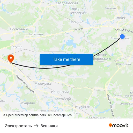 Электросталь to Вешняки map