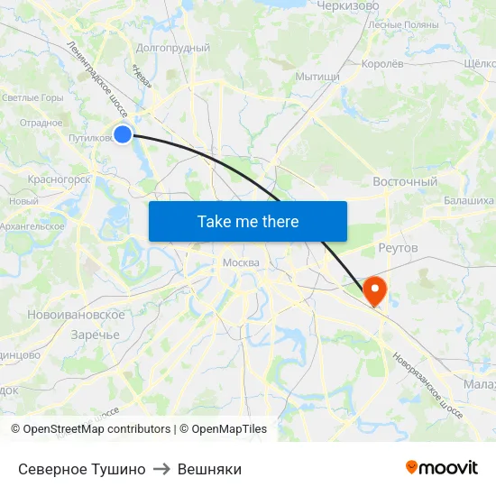 Северное Тушино to Вешняки map