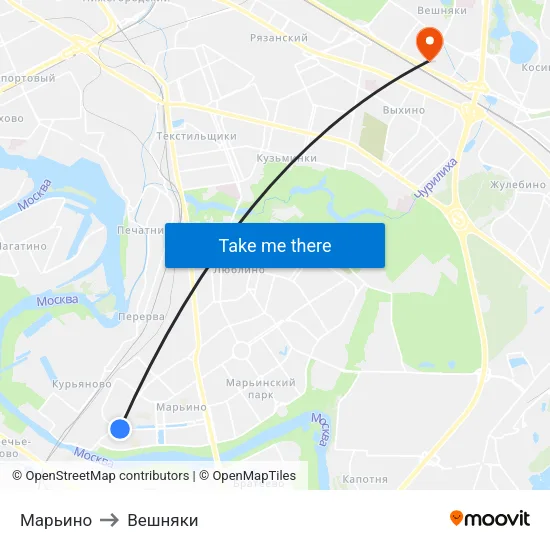 Марьино to Вешняки map