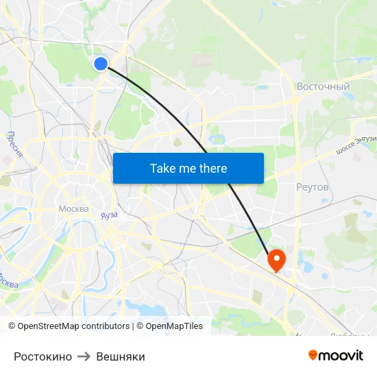 Ростокино to Вешняки map