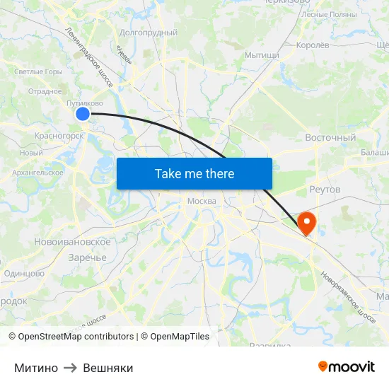 Митино to Вешняки map