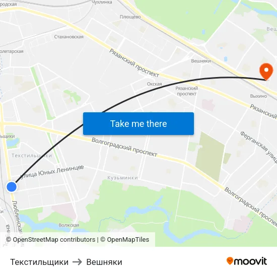 Текстильщики to Вешняки map