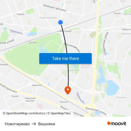 Новогиреево to Вешняки map