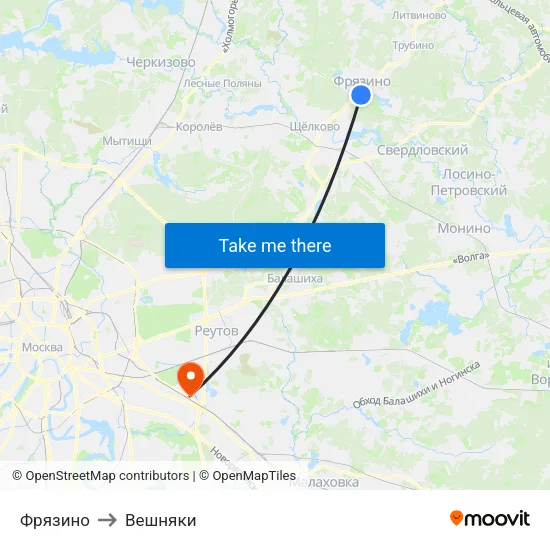 Фрязино to Вешняки map