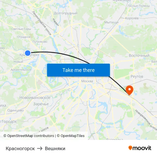 Красногорск to Вешняки map