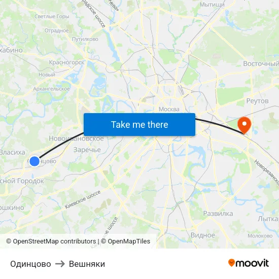 Одинцово to Вешняки map
