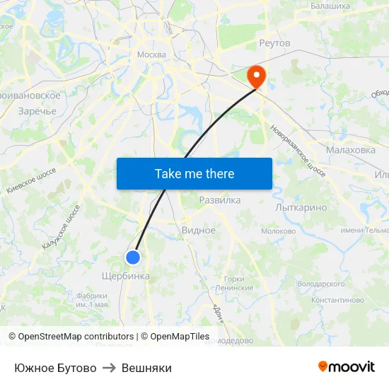 Южное Бутово to Вешняки map