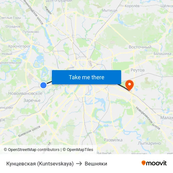 Кунцевская (Kuntsevskaya) to Вешняки map