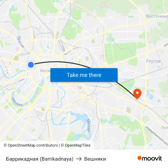 Баррикадная (Barrikadnaya) to Вешняки map