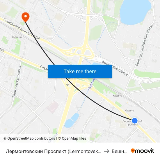 Лермонтовский Проспект (Lermontovsky Prospekt) to Вешняки map
