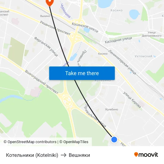 Котельники (Kotelniki) to Вешняки map