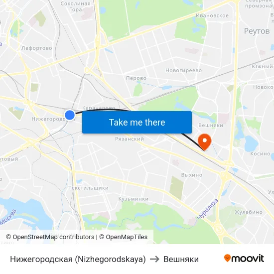 Нижегородская (Nizhegorodskaya) to Вешняки map