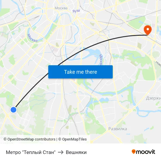 Метро "Теплый Стан" to Вешняки map