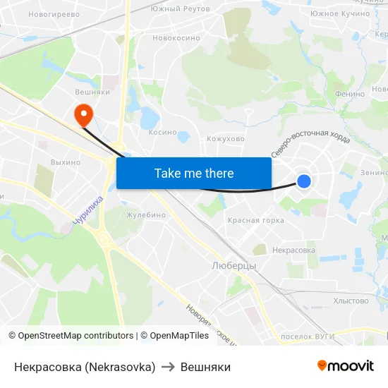 Некрасовка (Nekrasovka) to Вешняки map