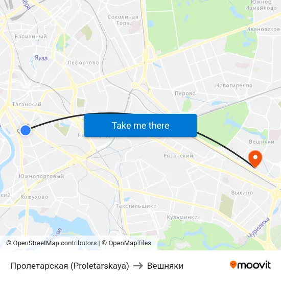 Пролетарская (Proletarskaya) to Вешняки map