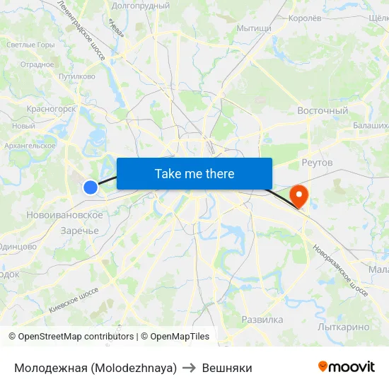 Молодежная (Molodezhnaya) to Вешняки map