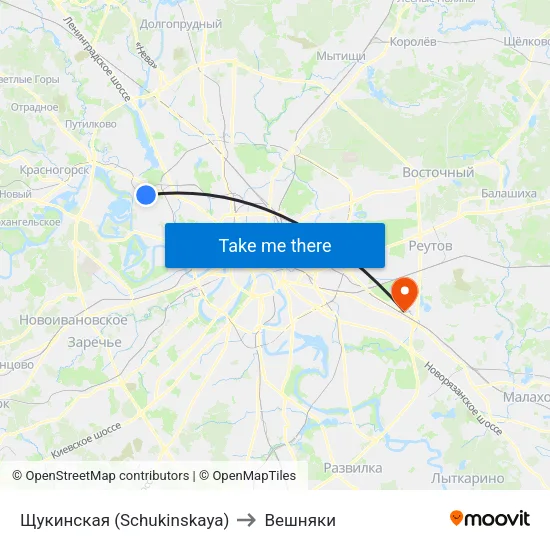 Щукинская (Schukinskaya) to Вешняки map