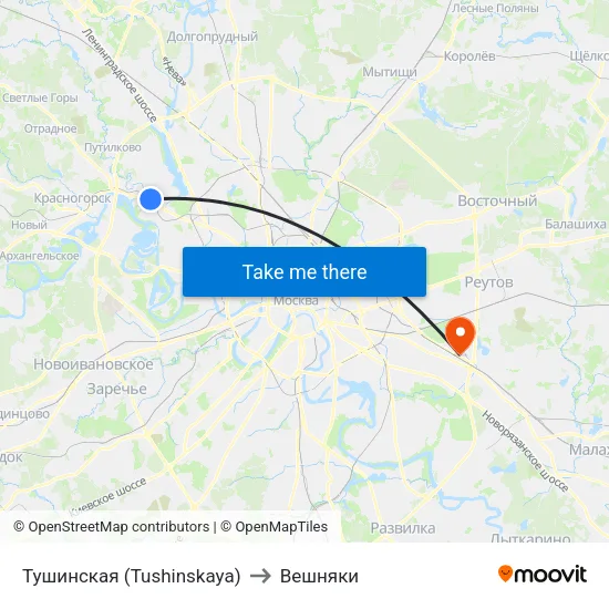 Тушинская (Tushinskaya) to Вешняки map