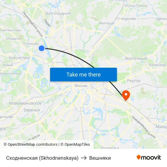 Сходненская (Skhodnenskaya) to Вешняки map