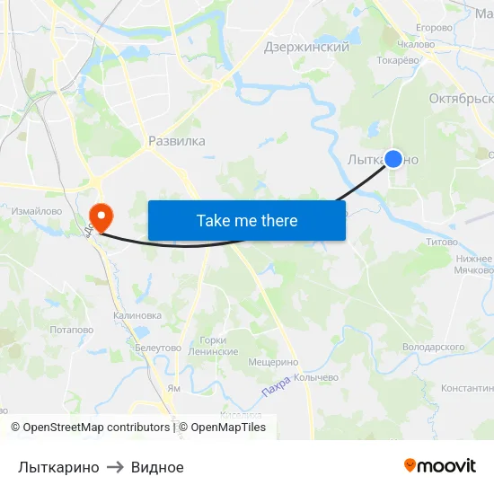 Лыткарино to Видное map