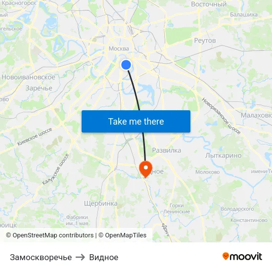 Замоскворечье to Видное map