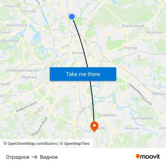 Отрадное to Видное map
