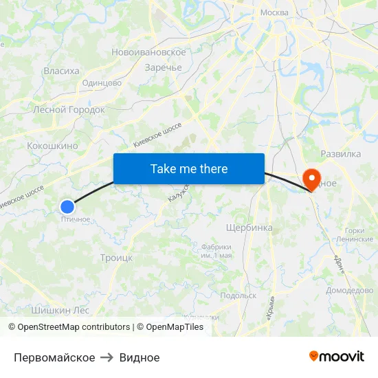 Первомайское to Видное map