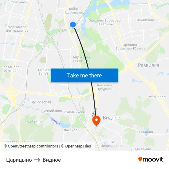 Царицыно to Видное map