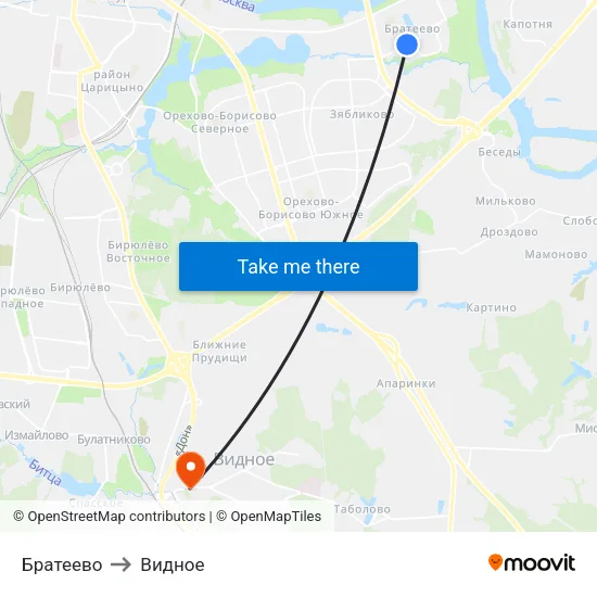 Братеево to Видное map