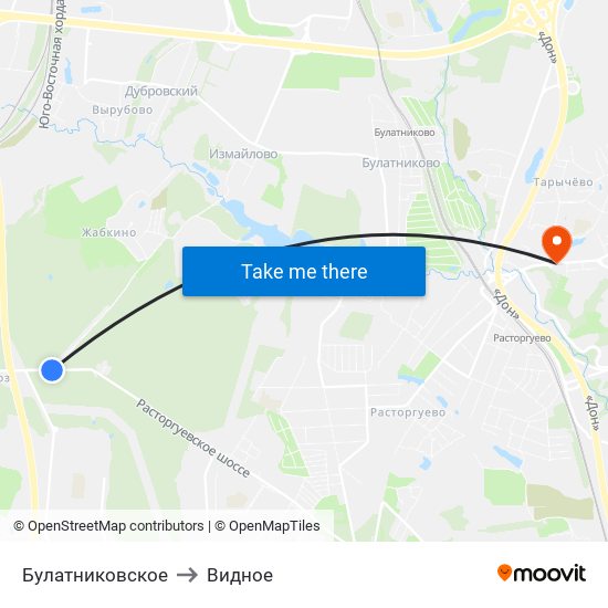 Булатниковское to Видное map