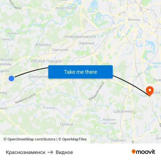 Краснознаменск to Видное map