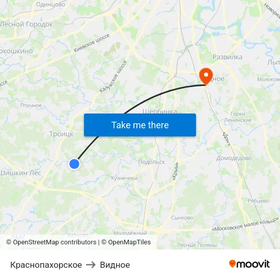 Краснопахорское to Видное map
