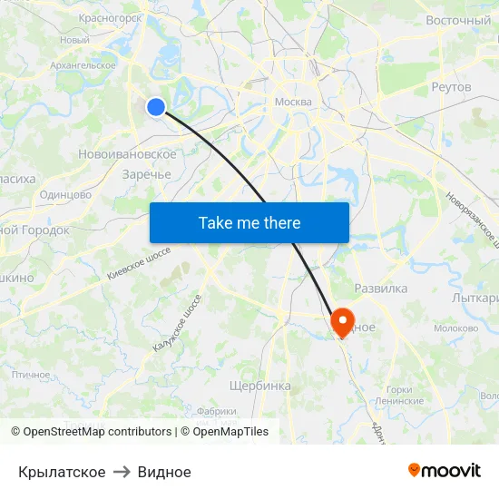 Крылатское to Видное map