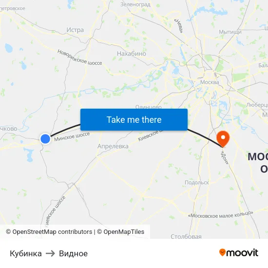 Кубинка to Видное map