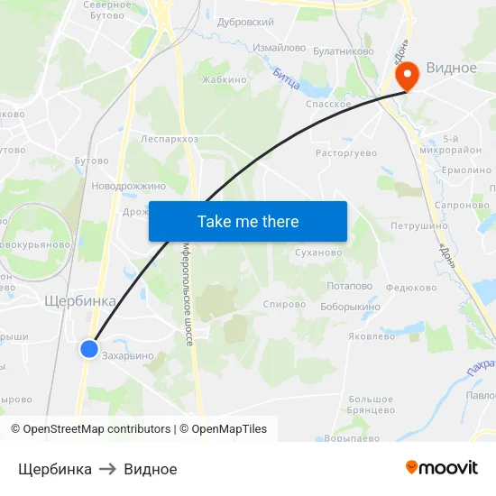 Щербинка to Видное map