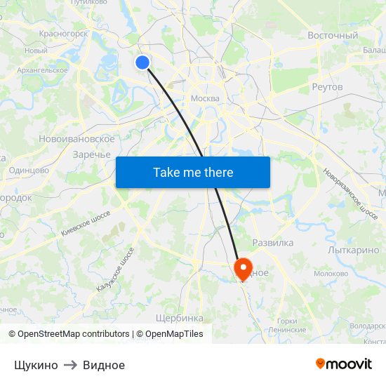 Щукино to Видное map