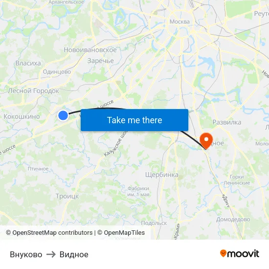 Внуково to Видное map