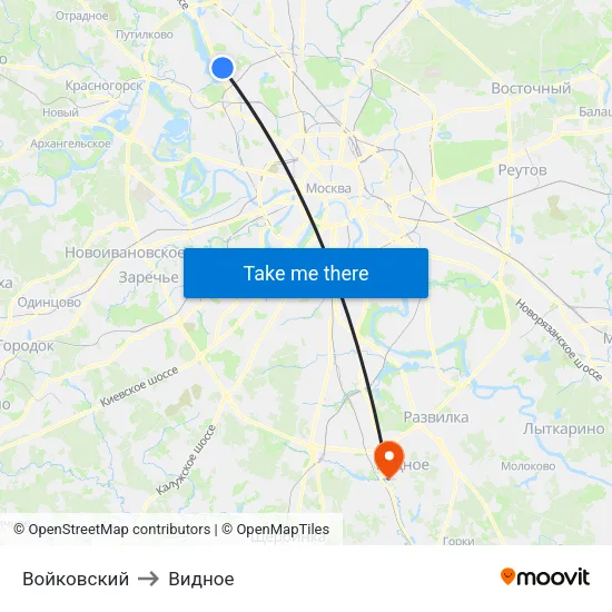 Войковский to Видное map