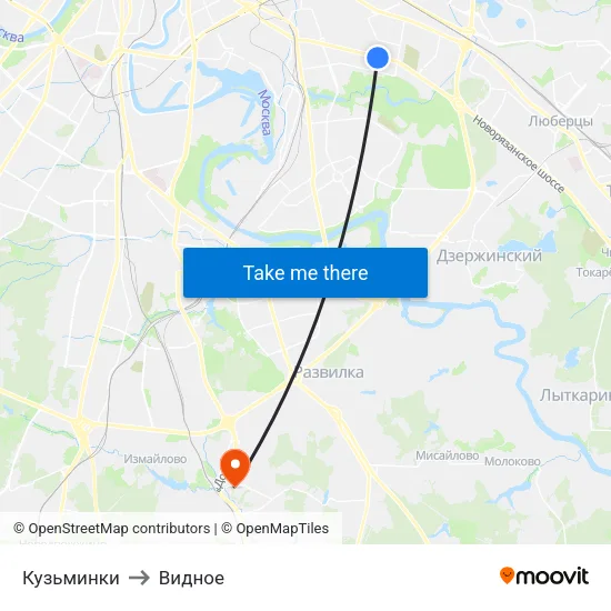 Кузьминки to Видное map